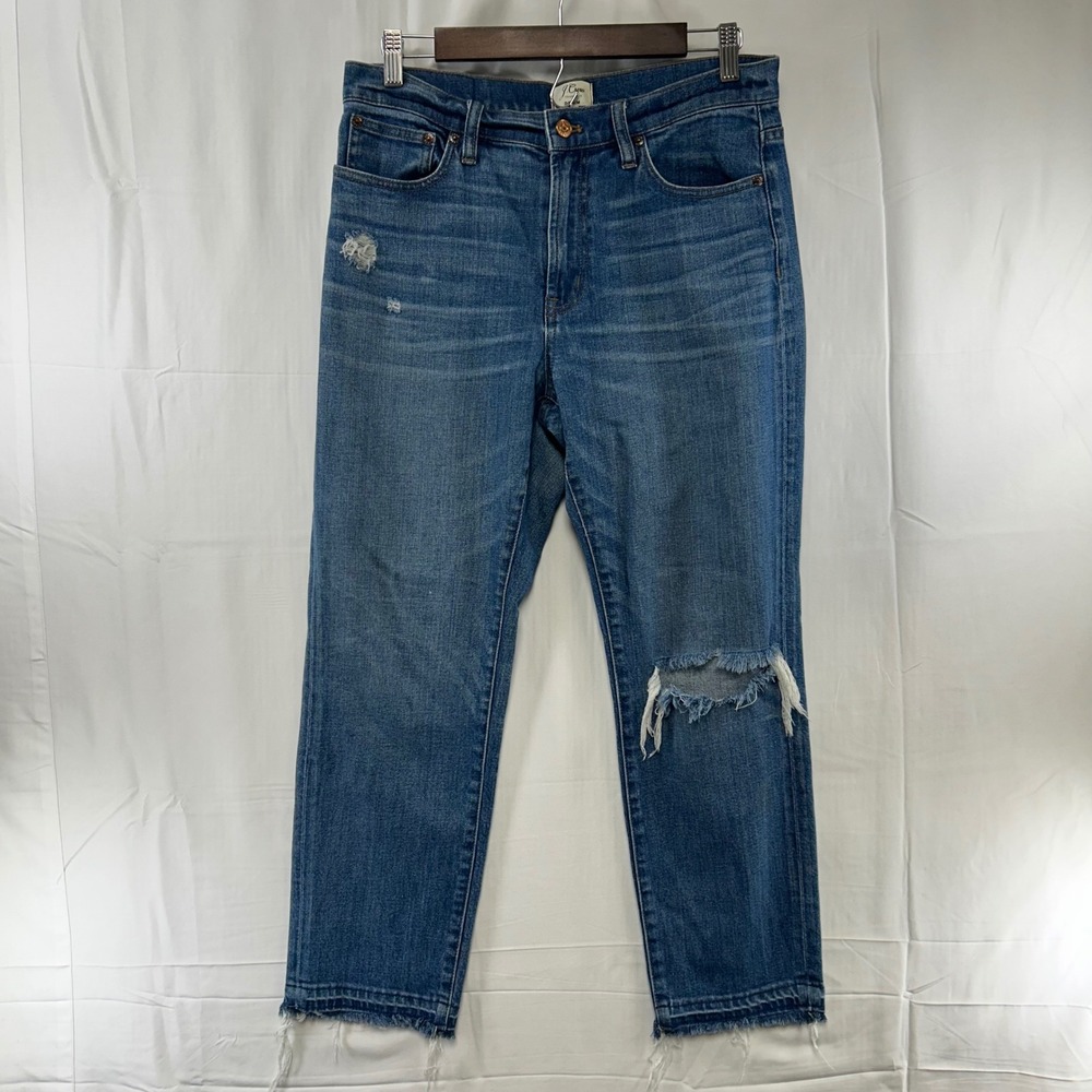 J.Crew Vintage Straight Jeans Womens 28 Blue Distressed Raw Hem F8024